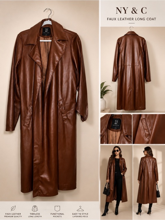 New York & Company Jackets & Blazers - New York & Company Brown Faux Leather Long Trench Coat